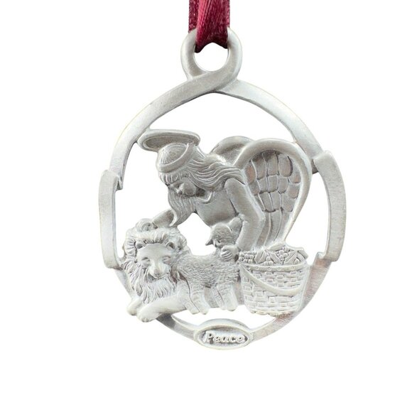 Vintage 1998 Longaberger Peace Pewter Ornament Angel Hanging Figure Metal Decor - Picture 1 of 10